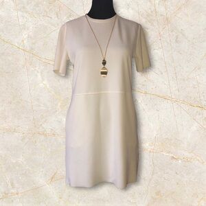 Zara Off-white Short Sleeve Mini Dress Size S Crew Neck Pockets